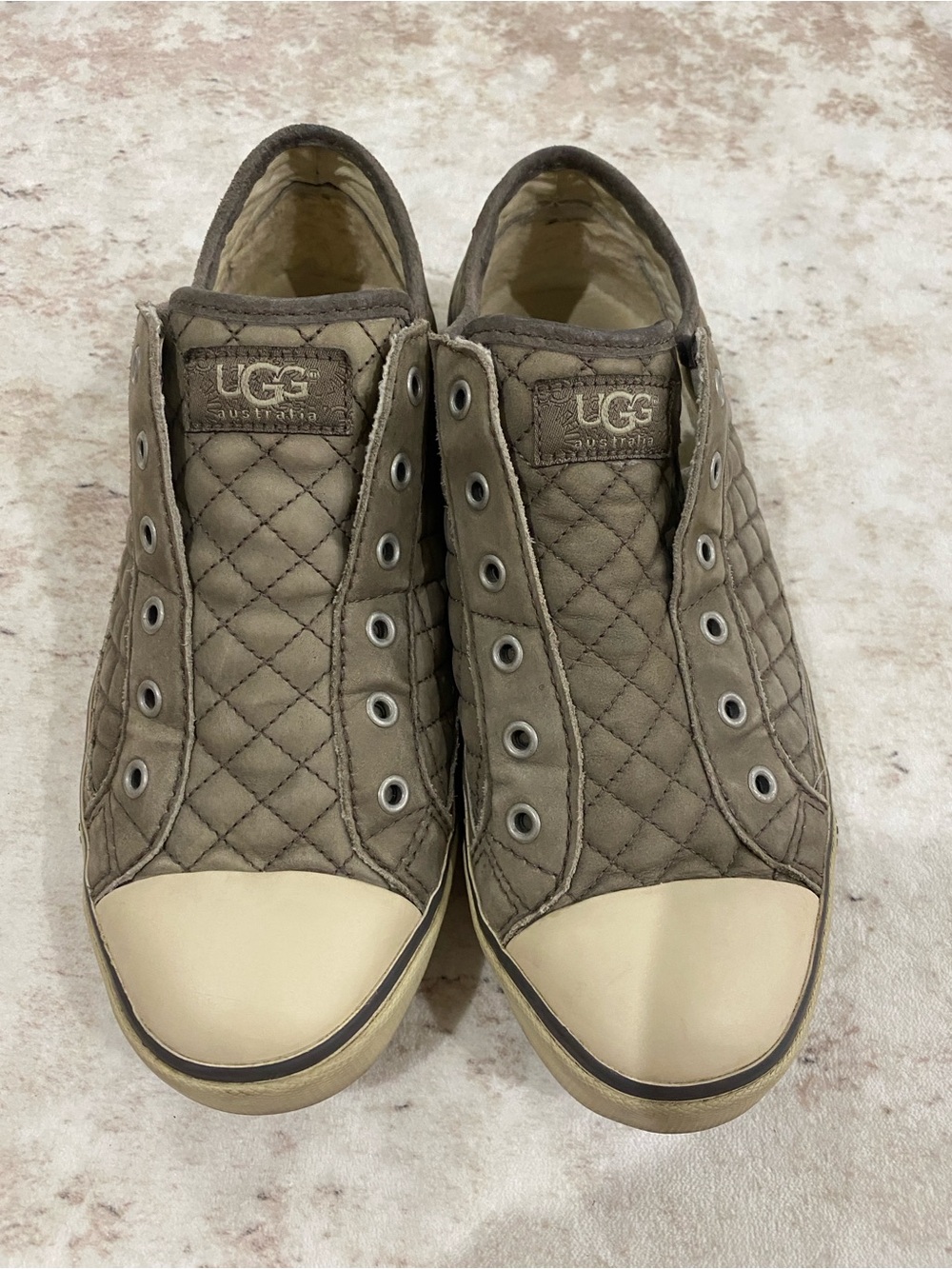 UGG Quilted Slip-On Sneakers in Taupe with Cream Toecaps